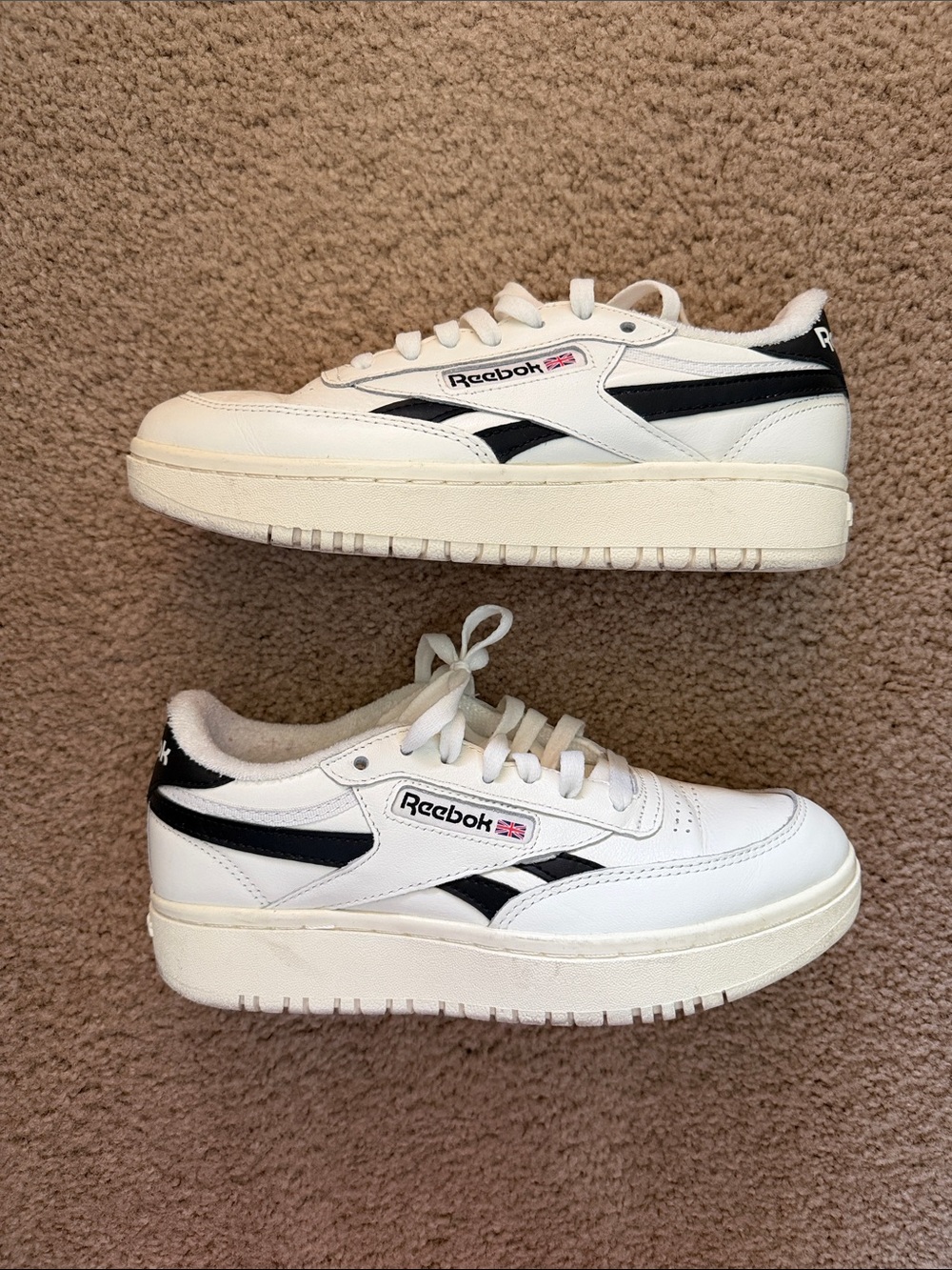 Reebok White and Black Platform Court Shoes